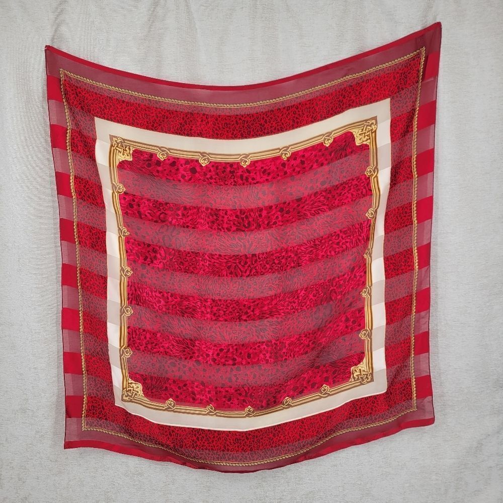 Accessory Street Vintage Silk Red and Gold Patterned Leopard Animal Square Scarf